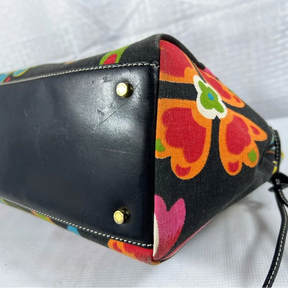 kate spade Black Floral Canvas Satchel with Pink, Yellow & Blue Flowers